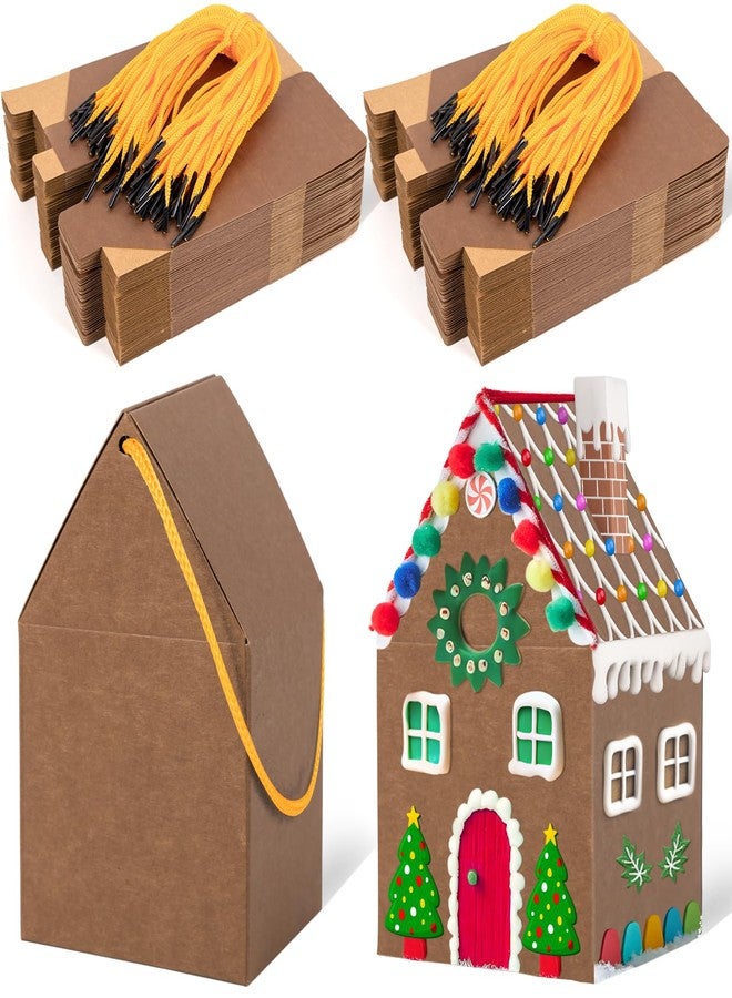 80UncleKimby 50Pcs Christmas Gingerbread House Kit Soft Mocha Cardboard House-Shaped Cookie Gift Boxes with Ropes for DIY Crafts, Holiday Party Favors & Bulk Supplies - Image 1